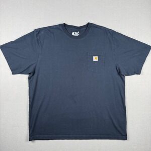 Carhartt K87 Mens Loose Fit Pocket T-Shirt Navy Blue 2XL Workwear Cotton Tee